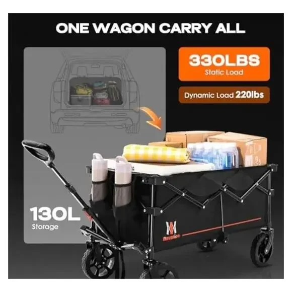 New Collapsible Folding Wagon, 2 Drink Holders; All Terrain Wheels Utility Cart
